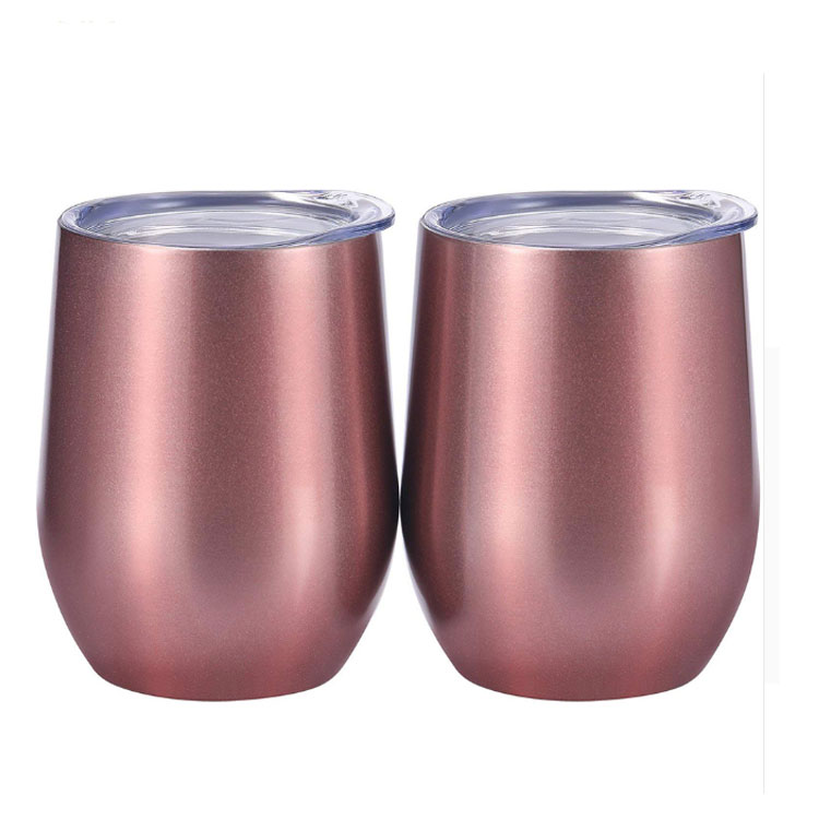 350ml Double Wall Stainless Steel Insulated Vacuum Stemless Wine Glass With Sliding Lid