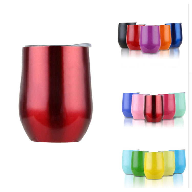 350ml Double Wall Stainless Steel Insulated Vacuum Stemless Wine Glass With Sliding Lid