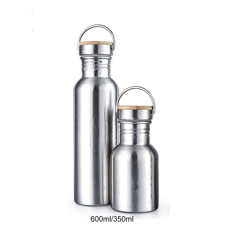 Outdoor Single Wall Vacuum Stainless Steel Water Bottle With Bamboo Lid